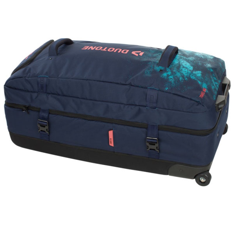 Duotone Travelbag Blau + Rollen von der Seite