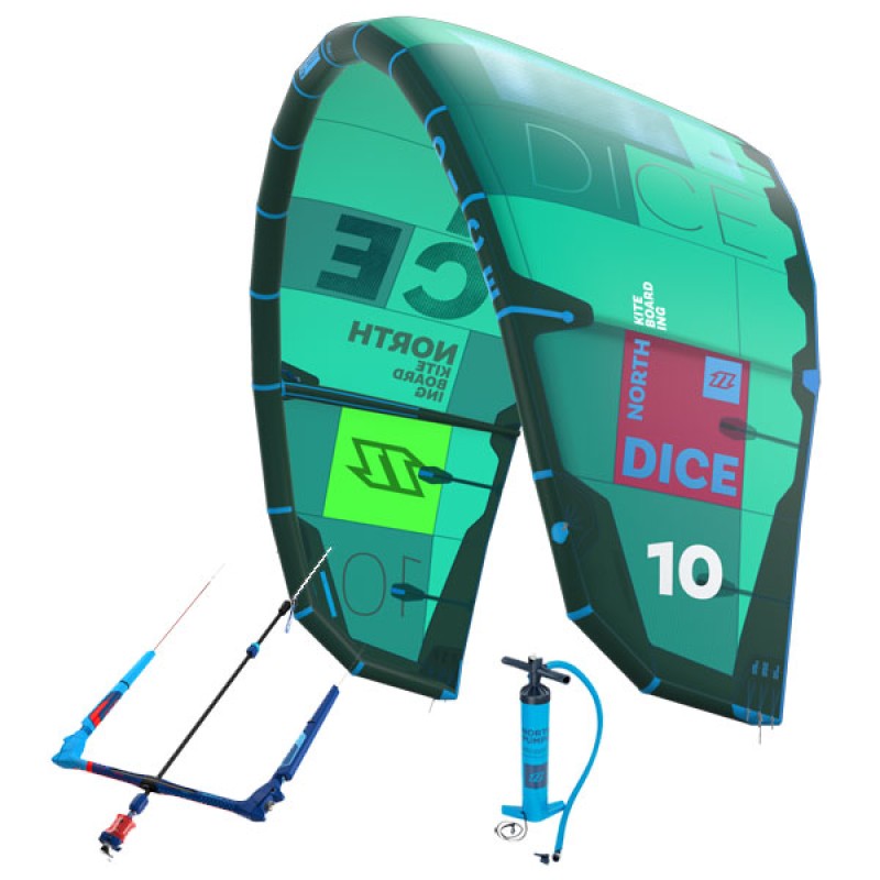 North Kiteboarding Dice Freestyle Wave  + Bar + Pumpe Grün