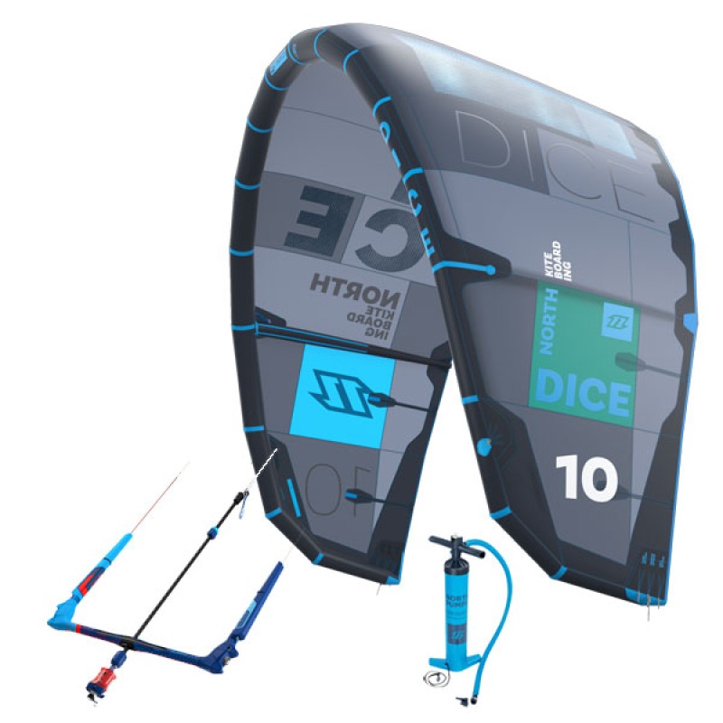 North Kiteboarding Freestyle Wave Dice  + Bar + Pumpe Grau